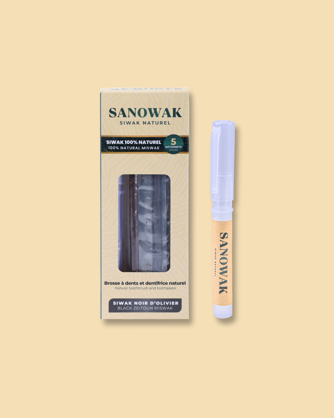 Kit Siwak Noir d'Olivier : 5 Bâtons de Siwak + 1 Porte-Siwak